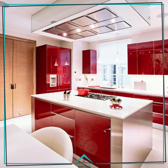 آشپزخانه هایگلاس به رنگ قرمز