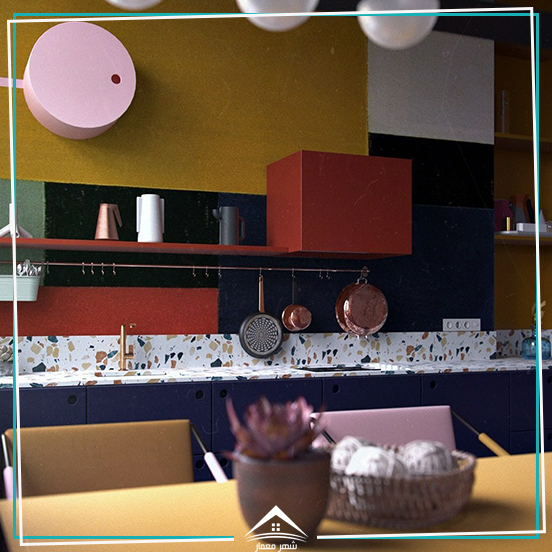 آشپزخانه هنری در طراحی داخلی مدرن رنگارنگ
